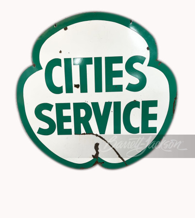 CIRCA 1950S CITIES SERVICE OIL DIE-CUT DOUBLE-SIDED PORCELAIN SIGN