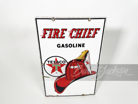 1965 TEXACO OIL FIRE CHIEF GASOLINE PORCELAIN PUMP PLATE SIGN