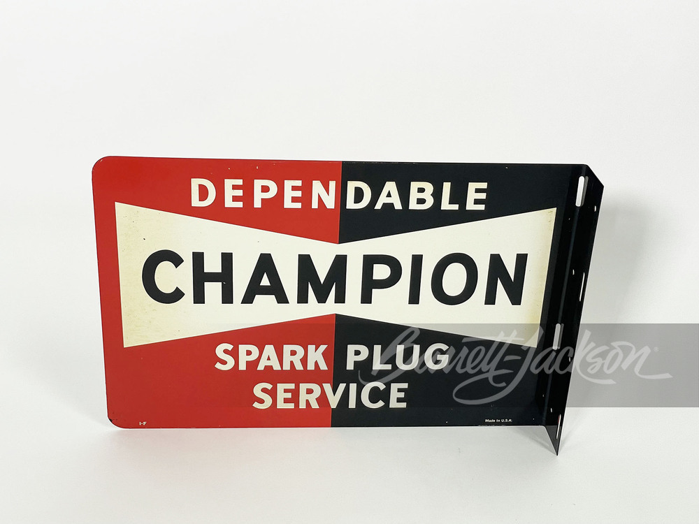 1950S CHAMPION DEPENDABLE SPARK PLUGS TIN FLANGE SIGN