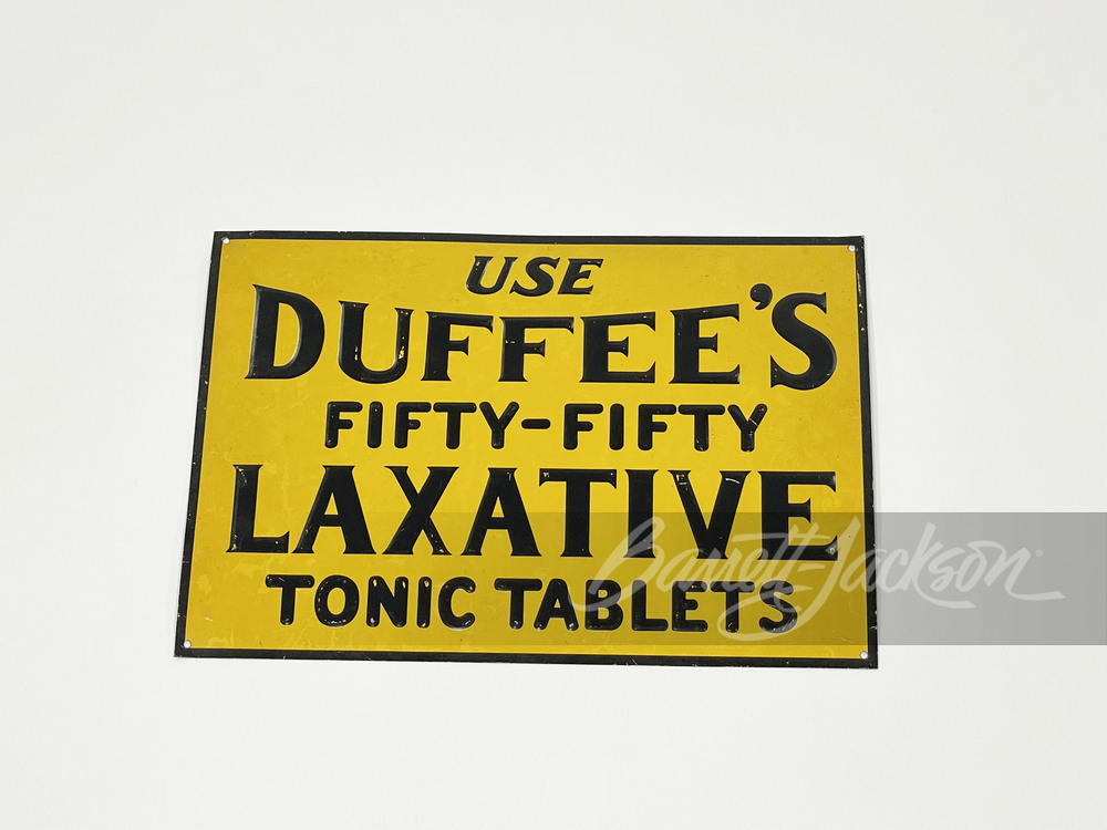 1920s DUFFEE'S 50/50 LAXATIVE TONIC TABLETS TIN SIGN