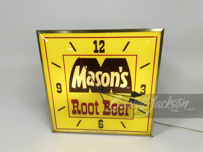 1950S MASON'S ROOT BEER GLASS-FACE LIGHT-UP CLOCK