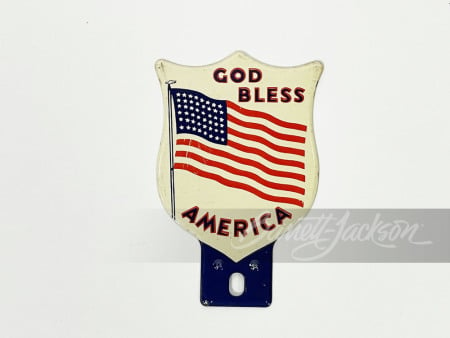 CIRCA 1920S-30S "GOD BLESS AMERICA" LICENSE PLATE ATTACHMENT SIGN