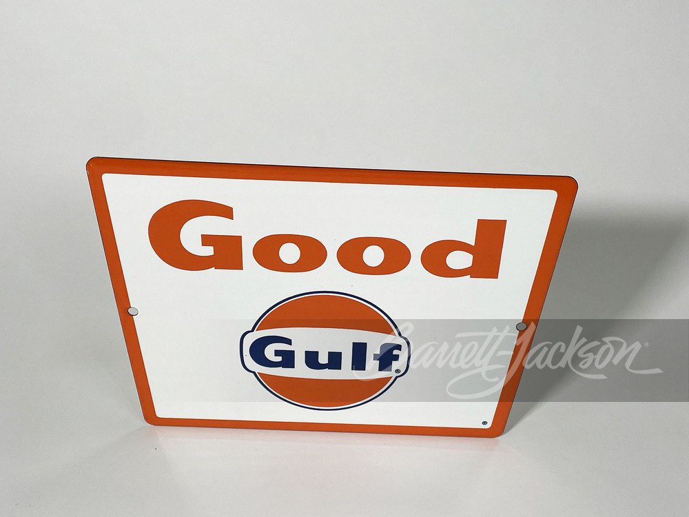 LATE 1950S-EARLY '60S GOOD GULF GASOLINE PORCELAIN PUMP PLATE SIGN