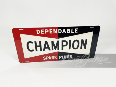 NOS 1950s DEPENDABLE CHAMPION SPARK PLUGS TIN SIGN