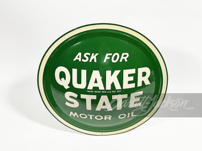 NOS 1960s QUAKER STATE MOTOR OIL "BULLS-EYE" TIN SIGN