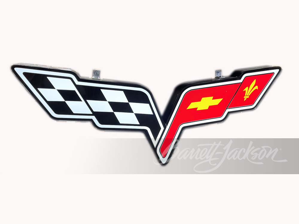 CORVETTE CHECKERED FLAG BADGE LIGHT-UP SIGN