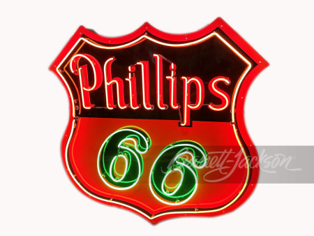 CIRCA 1950s PHILLIPS 66 OIL PORCELAIN SIGN WITH ANIMATED NEON