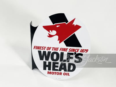 NOS WOLF'S HEAD MOTOR OIL TIN SIGN - 2