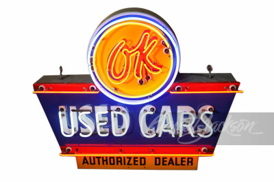 CIRCA 1950s CHEVROLET OK USED CARS NEON PORCELAIN SIGN