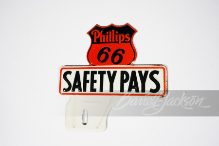 CIRCA 1940S PHILLIPS 66 SAFETY PAYS TIN LICENSE PLATE PECTIN SIGN