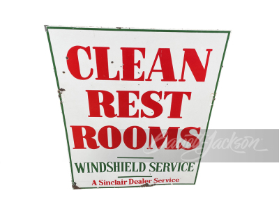 CIRCA 1940S SINCLAIR DEALER "CLEAN REST ROOMS" PORCELAIN SIGN