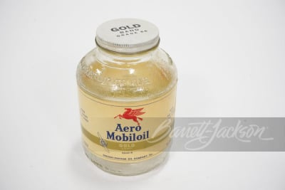 CIRCA 1930S-40S MOBIL AERO AVIATION OIL GOLD BAND GLASS BOTTLE