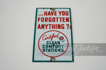 1950S ASSOCIATED GASOLINE CLEAN COMFORT STATIONS PORCELAIN SIGN