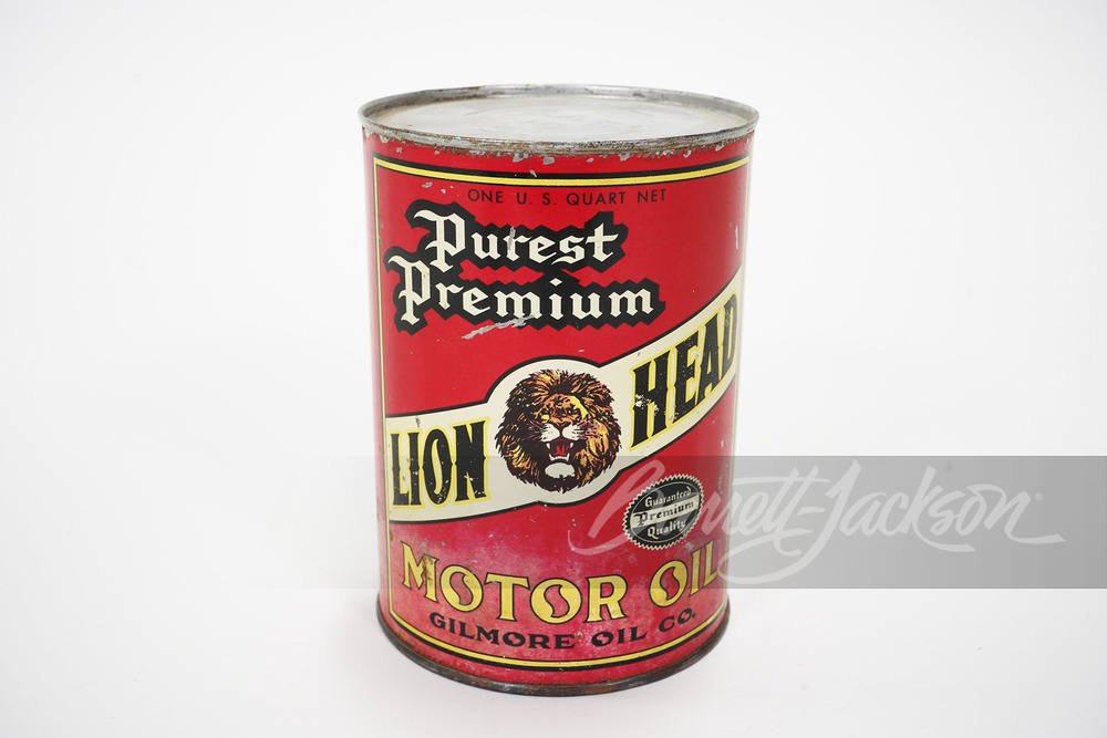 1940S GILMORE LION HEAD MOTOR OIL METAL QUART CAN