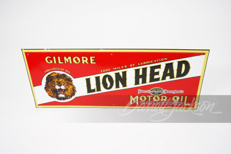 GILMORE LION HEAD OIL EMBOSSED TIN SIGN