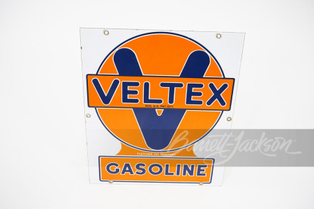 CIRCA 1940S VELTEX GASOLINE PORCELAIN PUMP PLATE SIGN