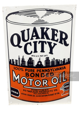 1940S QUAKER CITY MOTOR OIL TIN SIGN