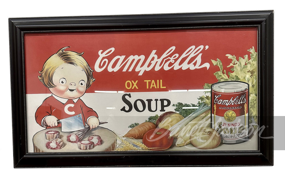 CIRCA 1930S CAMPBELL'S OX TAIL SOUP FRAMED POSTER