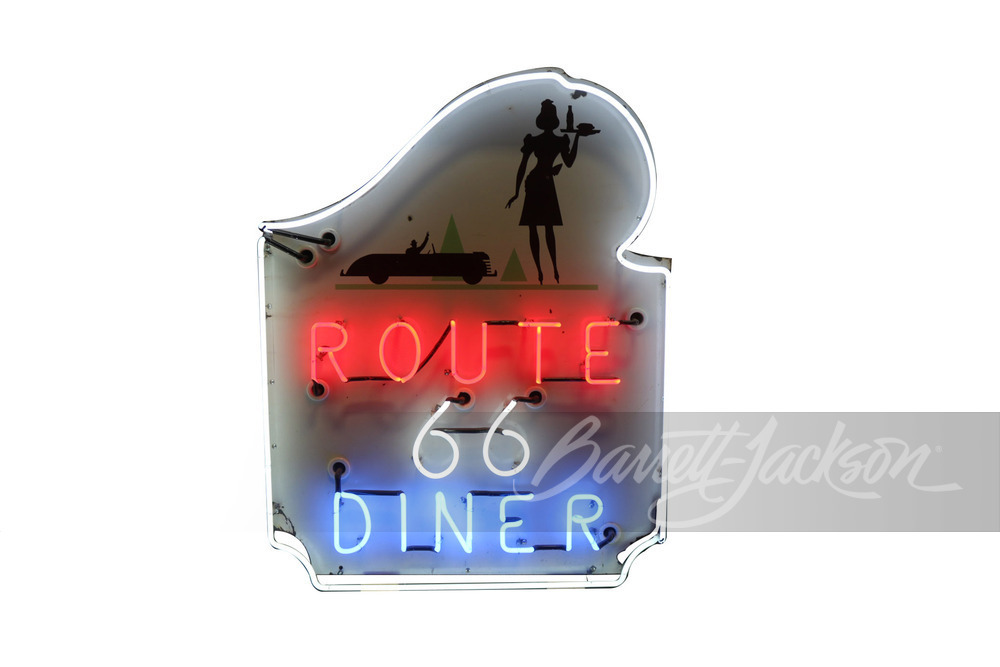 1950S COCA-COLA ROUTE 66 PORCELAIN SIGN WITH NEON