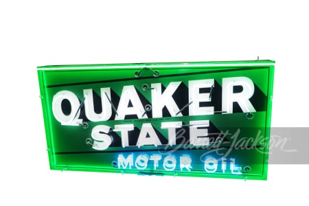 VINTAGE LARGE QUAKER STATE TIN SIGN WITH NEON