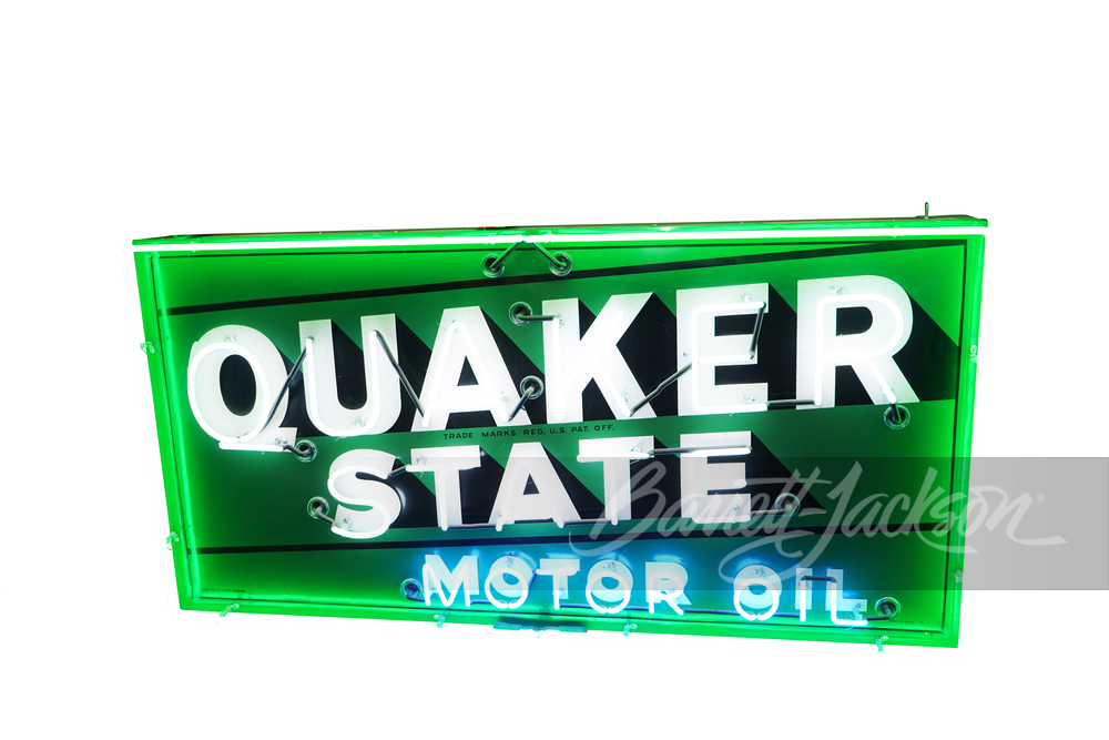 VINTAGE LARGE QUAKER STATE TIN SIGN WITH NEON