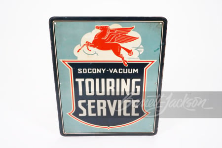 CIRCA 1930S-40S SOCONY VACUUM TOURING SERVICE EMBOSSED TIN SIGN