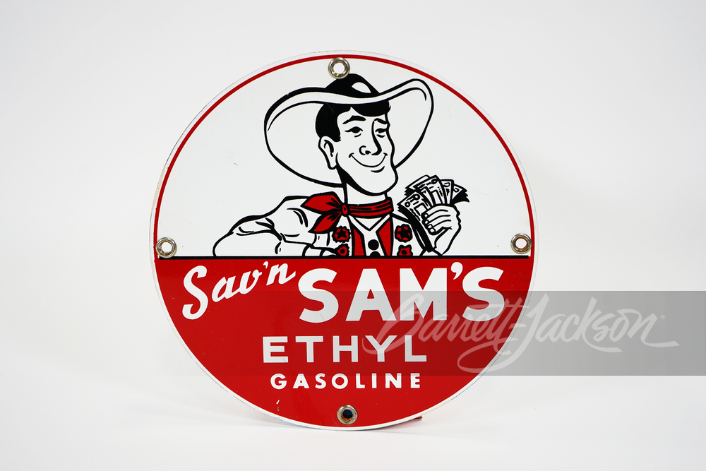 1950S Sav'n Sam's Ethyl tin pump plate