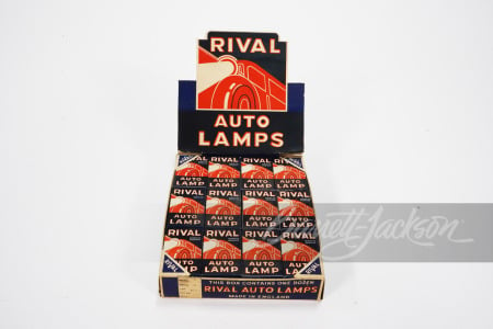 DISPLAY BOX OF 1930S RIVAL AUTO LAMPS