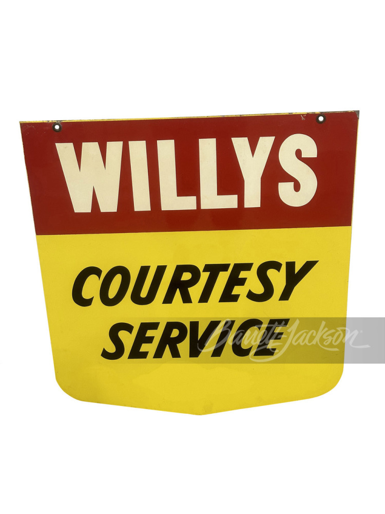 CIRCA 1950S WILLYS COURTESY SERVICE TIN SIGN