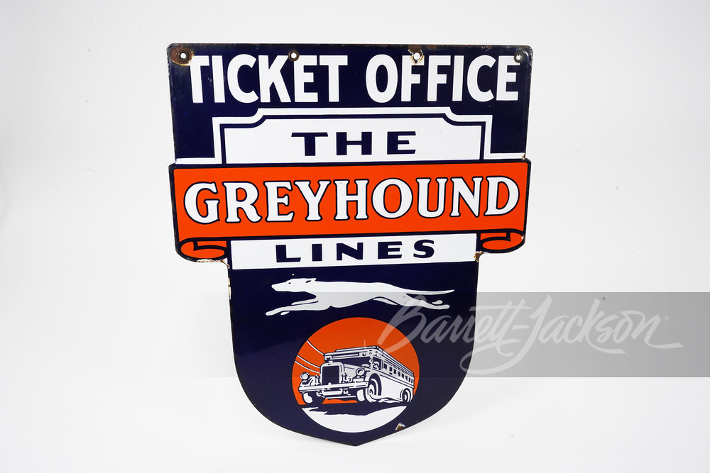 1930S GREYHOUND TICKET OFFICE PORCELAIN SIGN