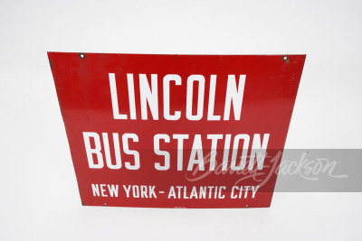 CIRCA 1940S LINCOLN BUS STATION DOUBLE-SIDED PORCELAIN SIGN