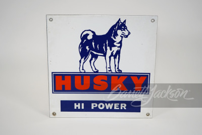 1950s Husky Hi-Power Gasoline porcelain pump plate