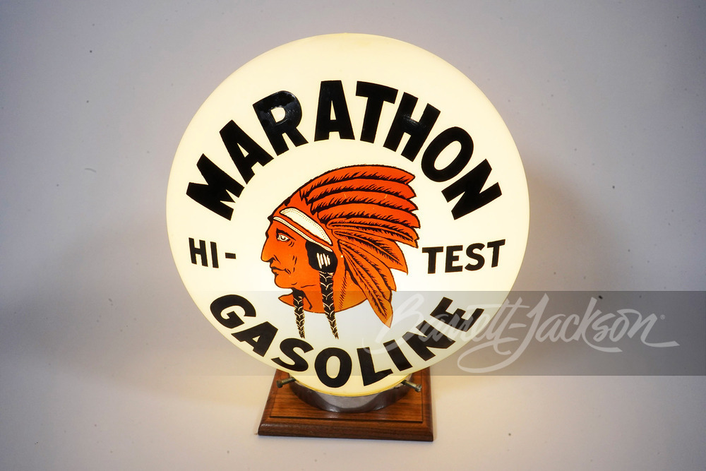 1920S-30S RED INDIAN HI-TEST MARATHON GASOLINE GAS PUMP GLOBE