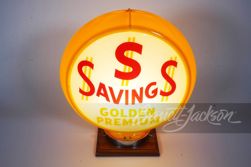 1950S SAVINGS GOLDEN PREMIUM GASOLINE GAS PUMP GLOBE