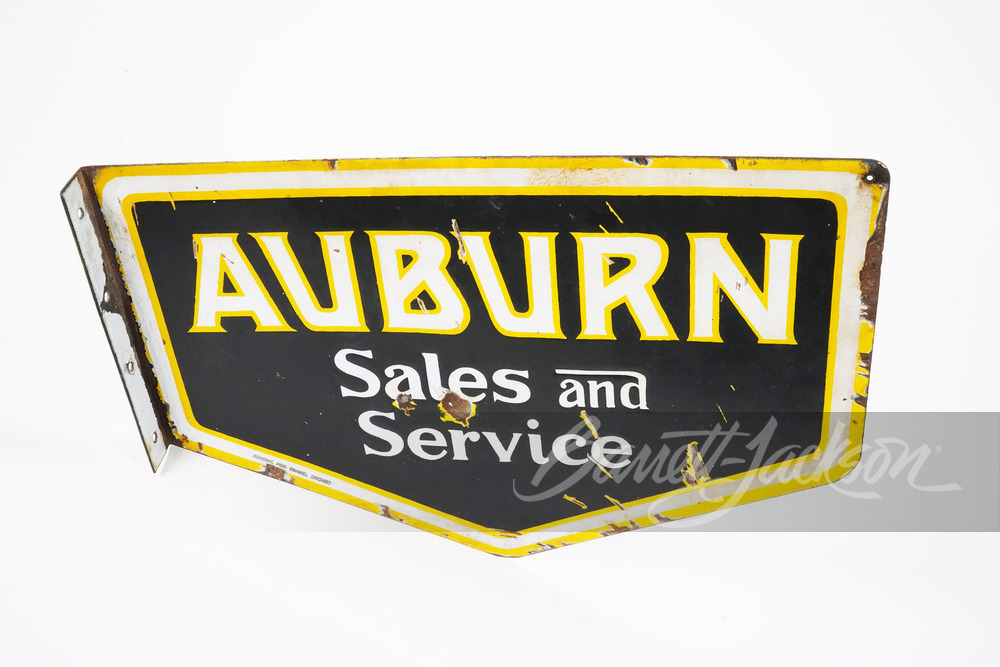 1930S AUBURN SALES AND SERVICE PORCELAIN FLANGE SIGN