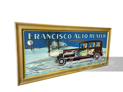 1920S FRANCISCO AUTO HEATER TIN LITHO SIGN