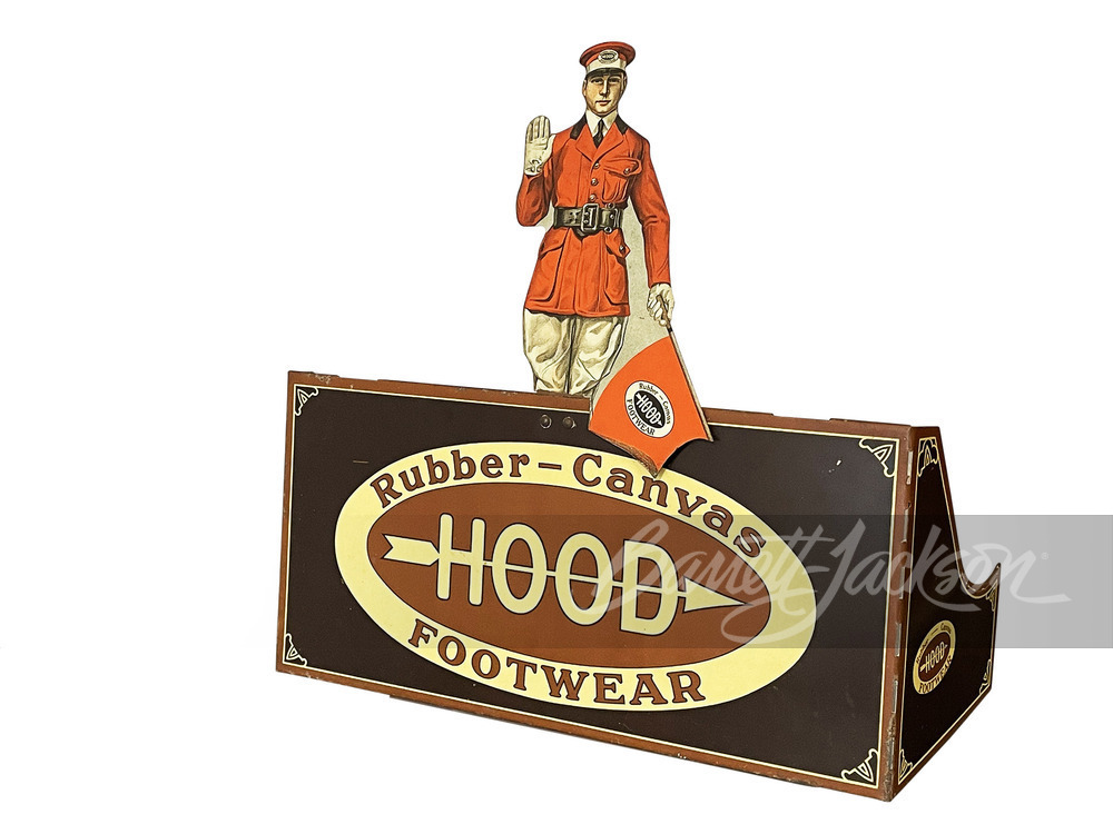 CIRCA 1920S HOOD RUBBER FOOTWEAR TIN DISPLAY PIECE