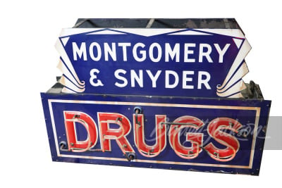 1930S MONTGOMERY & SNYDER DRUGS NEON PORCELAIN SIGN