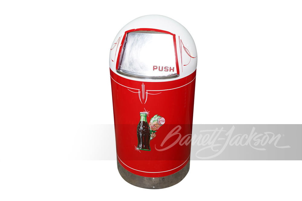 VINTAGE TRASH CAN IN COCA-COLA REGALIA