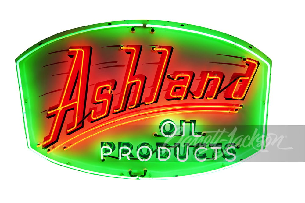 CIRCA 1950S ASHLAND OIL PRODUCTS SINGLE-SIDED PORCELAIN NEON SIGN