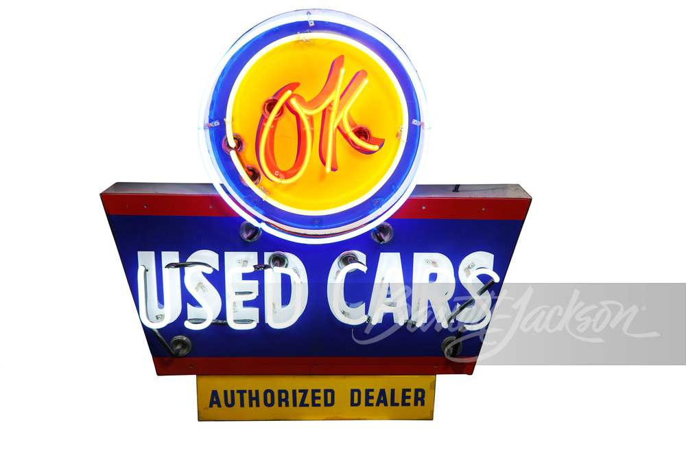 1950S CHEVROLET OK USED CARS NEON PORCELAIN SIGN