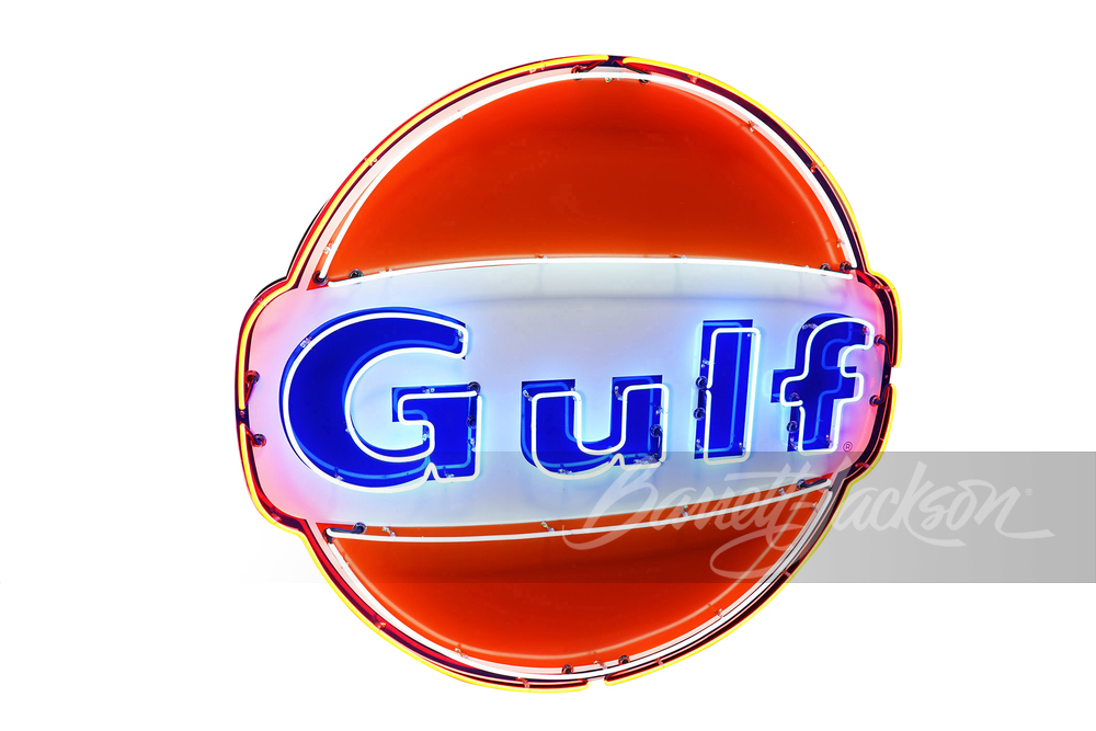 1960S GULF OIL ANIMATED NEON PORCELAIN SIGN