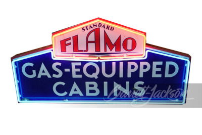 1930S STANDARD FLAMO GAS-EQUIPPED CABINS PORCELAIN SIGN