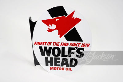 1970S WOLF'S HEAD MOTOR OIL TIN FLANGE SIGN - 2