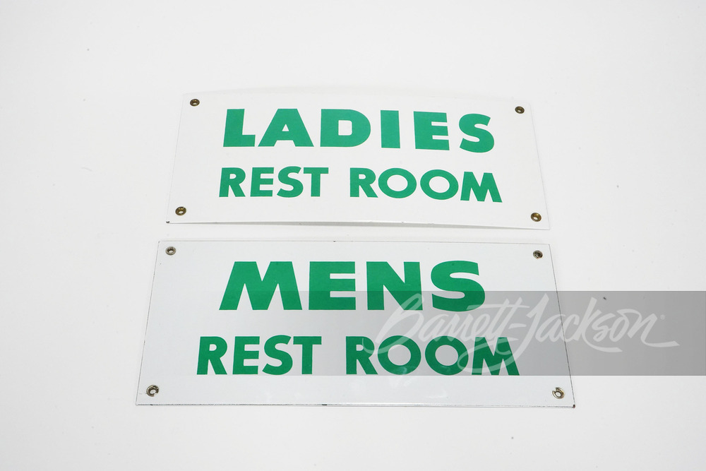 LOT OF TWO 1950S SINCLAIR OIL MEN'S - LADIES REST ROOM PORCELAIN SIGNS