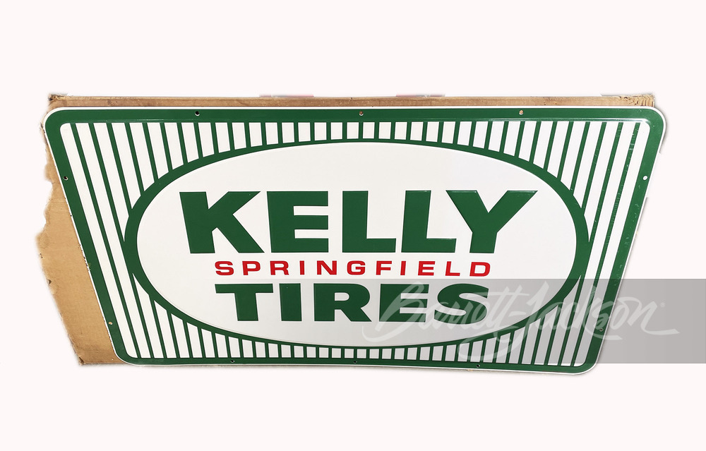 LARGE 1965 KELLY SPRINGFIELD TIRES EMBOSSED TIN SIGN