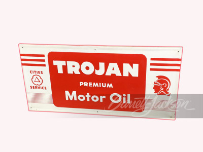 CIRCA LATE 1948 TROJAN PREMIUM MOTOR OIL TIN SIGN