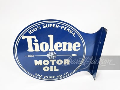 LATE 1920S-EARLY '30S PURE TIOLENE MOTOR OIL TIN FLANGE SIGN