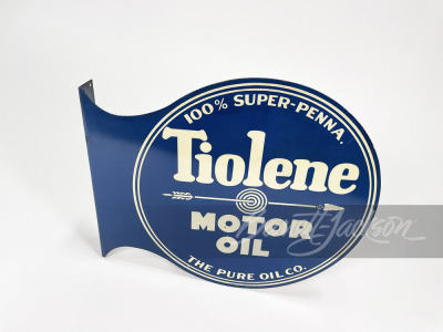 LATE 1920S-EARLY '30S PURE TIOLENE MOTOR OIL TIN FLANGE SIGN - 2