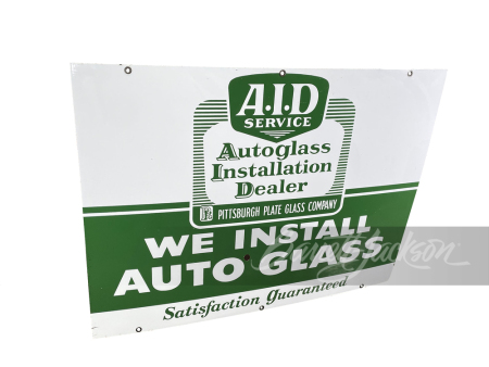 LARGE 1950S "WE INSTALL AUTO GLASS" PORCELAIN SIGN